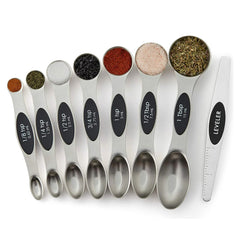 Double Sided Stackable Copper Magnetic Measuring Spoons Set with Leveler for Baking,Cooking,Roasting , Meal Preparation (8-Piece or 16-Piece)