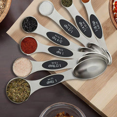 Double Sided Stackable Copper Magnetic Measuring Spoons Set with Leveler for Baking,Cooking,Roasting , Meal Preparation (8-Piece or 16-Piece)