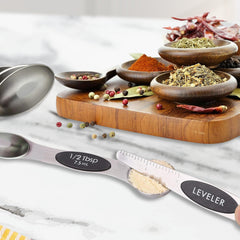 Double Sided Stackable Copper Magnetic Measuring Spoons Set with Leveler for Baking,Cooking,Roasting , Meal Preparation (8-Piece or 16-Piece)