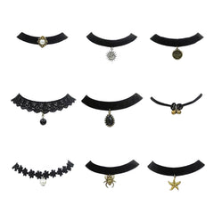 9-Pack Choker Necklace Set for Women & Girls – Velvet, Lace, Gothic Tattoo & Pendant Chokers – Adjustable Trendy Necklaces for Party, Daily & Layered Looks
