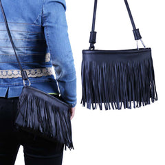 Women's Fringe Crossbody Bag – PU Leather Shoulder Purse with Adjustable Strap, Boho Tassel Messenger Bag for Everyday, Festivals, Travel & Casual Wear