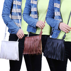 Women's Fringe Crossbody Bag – PU Leather Shoulder Purse with Adjustable Strap, Boho Tassel Messenger Bag for Everyday, Festivals, Travel & Casual Wear