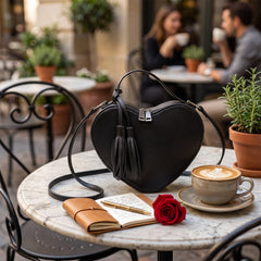 Heart Shaped Crossbody Bag for Women – Cute Fashion Purse with Removable Shoulder Strap and Fringe Keychain Charm, Small Handbag for Parties, Dates, Travel and Everyday Wear