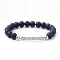 Silver Lava Stone Diffuser Bracelet with 2 Random Essential Oils – Aromatherapy Bead Bracelet for Women – Adjustable Stretch Essential Oil Jewelry