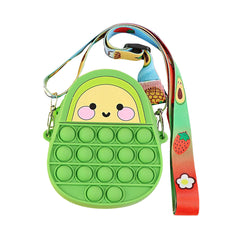 Kids Pop-It Bubble Fidget Crossbody Bag – Silicone Unicorn & Fruit Shoulder Purse with Zipper Pocket, Sensory Push Pop Toy Handbag for Girls, Small Accessories & Travel