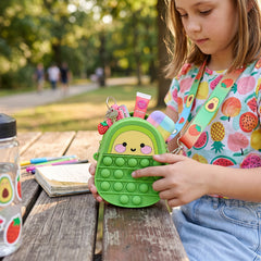 Kids Pop-It Bubble Fidget Crossbody Bag – Silicone Unicorn & Fruit Shoulder Purse with Zipper Pocket, Sensory Push Pop Toy Handbag for Girls, Small Accessories & Travel
