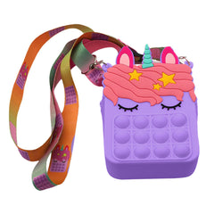 Kids Pop-It Bubble Fidget Crossbody Bag – Silicone Unicorn & Fruit Shoulder Purse with Zipper Pocket, Sensory Push Pop Toy Handbag for Girls, Small Accessories & Travel