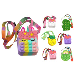 Kids Pop-It Bubble Fidget Crossbody Bag – Silicone Unicorn & Fruit Shoulder Purse with Zipper Pocket, Sensory Push Pop Toy Handbag for Girls, Small Accessories & Travel