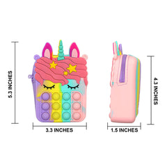 Kids Pop-It Bubble Fidget Crossbody Bag – Silicone Unicorn & Fruit Shoulder Purse with Zipper Pocket, Sensory Push Pop Toy Handbag for Girls, Small Accessories & Travel