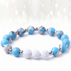 White Lava Stone Diffuser Bracelet with 2 Random Essential Oils – Aromatherapy Bead Bracelet with Dumbbell Charm – Stretch Essential Oil Jewelry for Men & Women