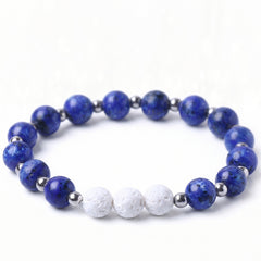 White Lava Stone Diffuser Bracelet with 2 Random Essential Oils – Aromatherapy Bead Bracelet with Dumbbell Charm – Stretch Essential Oil Jewelry for Men & Women