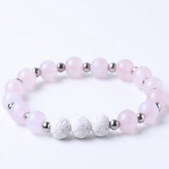 White Lava Stone Diffuser Bracelet with 2 Random Essential Oils – Aromatherapy Bead Bracelet with Dumbbell Charm – Stretch Essential Oil Jewelry for Men & Women