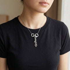 Handcuff Charm Necklace for Women – Silver Tone Chain with Mask & Tie Pendant – Edgy Statement Jewelry Gift (18”)