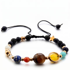 Solar System Lava Stone Diffuser Bracelet with 2 Random Essential Oils – Agate Bead Aromatherapy Bracelet for Men & Women – Adjustable Essential Oil Jewelry