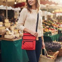 Quilted Crossbody Bag for Women – PU Leather Shoulder Purse with Adjustable Strap, Triple Zipper Pocket Mini Messenger Handbag for Travel, Shopping & Everyday Use