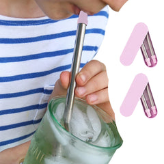 2-Pack Reusable Collapsible Stainless Steel Straws with Cleaning Brushes & Travel Cases – BPA-Free, Eco-Friendly, Pink & Peach