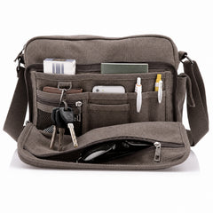 Canvas Messenger Bag for Men & Women – Multi-Pocket Crossbody Shoulder Bag with Adjustable Strap, Casual Satchel for Work, School, Travel & Everyday Carry, 12 x 9.5 x 4 Inches