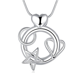 Sterling Silver “Love You to the Moon” Necklace – Heart, Star & Moon Pendant with Snake Chain – Romantic Gift Necklace for Women
