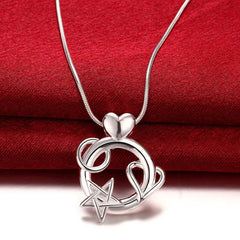 Sterling Silver “Love You to the Moon” Necklace – Heart, Star & Moon Pendant with Snake Chain – Romantic Gift Necklace for Women
