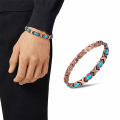 Magnetic Copper Bracelet for Men & Women – Adjustable Stainless Steel & Copper Cuff with Turquoise & Crystal Inlay – Unisex Fashion Bangle Jewelry Gift