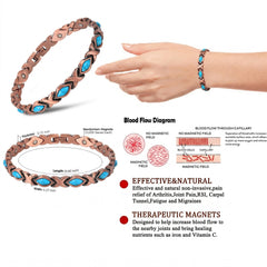 Magnetic Copper Bracelet for Men & Women – Adjustable Stainless Steel & Copper Cuff with Turquoise & Crystal Inlay – Unisex Fashion Bangle Jewelry Gift
