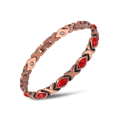 Magnetic Copper Bracelet for Men & Women – Adjustable Stainless Steel & Copper Cuff with Turquoise & Crystal Inlay – Unisex Fashion Bangle Jewelry Gift