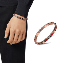 Magnetic Copper Bracelet for Men & Women – Adjustable Stainless Steel & Copper Cuff with Turquoise & Crystal Inlay – Unisex Fashion Bangle Jewelry Gift