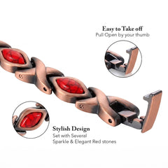 Magnetic Copper Bracelet for Men & Women – Adjustable Stainless Steel & Copper Cuff with Turquoise & Crystal Inlay – Unisex Fashion Bangle Jewelry Gift