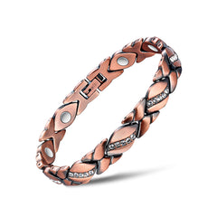 Magnetic Copper Bracelet for Men & Women – Adjustable Stainless Steel & Copper Cuff with Turquoise & Crystal Inlay – Unisex Fashion Bangle Jewelry Gift