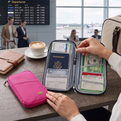 Travel Wallet Passport Holder – Water-Resistant Document Organizer with 14 Compartments for Passport, Boarding Pass, Credit Cards, Cash & Tickets, Lightweight Travel Organizer