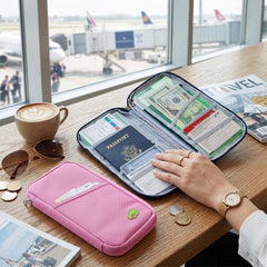 Travel Wallet Passport Holder – Water-Resistant Document Organizer with 14 Compartments for Passport, Boarding Pass, Credit Cards, Cash & Tickets, Lightweight Travel Organizer