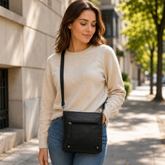 Unisex Crossbody Messenger Bag – Vegan PU Leather Shoulder Bag with Multiple Pockets, Lightweight Travel Crossbody Purse for Men & Women, Everyday Organizer Bag