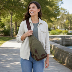 Canvas Sling Bag Crossbody Backpack – Lightweight Chest Shoulder Bag with Adjustable Strap & Multiple Zipper Pockets for Men & Women, Casual Travel Daypack for Hiking & Everyday Carry