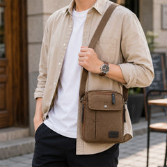 Multifunctional Canvas Crossbody Shoulder Bag – Heavy-Duty Travel Messenger Bag with Adjustable Strap and Multiple Pockets for Men & Women, Compact Everyday Sport Bag