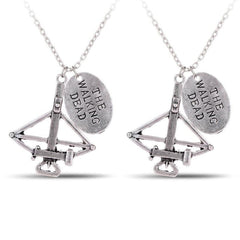 Crossbow Pendant Necklace – Silver Tone Chain with Crossbow & Charm – Survival Inspired Jewelry for Men & Women – 18” Chain Gift