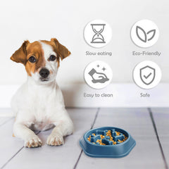 Slow Feeder Dog Bowl Puzzle Design – Anti-Choking Pet Food Bowl for Small & Medium Dogs – Non-Slip Slow Eating Dish for Healthy Digestion (Blue/Green)(1-Pack or 2-Pack)