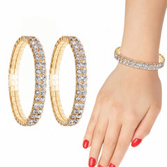 Crystal Double Row Stretch Bracelet – Sparkling Tennis Style Bracelet for Women – Elastic Rhinestone Bracelet for Party, Wedding & Everyday Wear