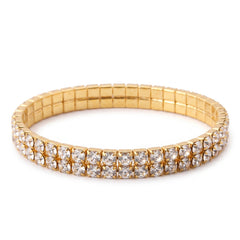 Crystal Double Row Stretch Bracelet – Sparkling Tennis Style Bracelet for Women – Elastic Rhinestone Bracelet for Party, Wedding & Everyday Wear