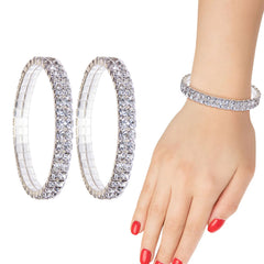 Crystal Double Row Stretch Bracelet – Sparkling Tennis Style Bracelet for Women – Elastic Rhinestone Bracelet for Party, Wedding & Everyday Wear