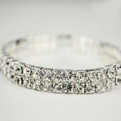 Crystal Double Row Stretch Bracelet – Sparkling Tennis Style Bracelet for Women – Elastic Rhinestone Bracelet for Party, Wedding & Everyday Wear