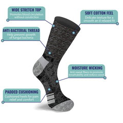 6-Pairs: Cotton Diabetic Crew Socks for Men – Loose Fit, Non-Binding Extra Wide Top | Breathable, Stay-Up Comfort for Edema, Neuropathy & Circulation