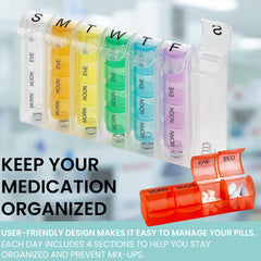 Weekly Pill Organizer with AM/PM Compartments – 4 Times Daily Medication Planner for Vitamins & Supplements – Portable Pill Box for Home & Travel