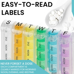 Weekly Pill Organizer with AM/PM Compartments – 4 Times Daily Medication Planner for Vitamins & Supplements – Portable Pill Box for Home & Travel