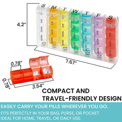 Weekly Pill Organizer with AM/PM Compartments – 4 Times Daily Medication Planner for Vitamins & Supplements – Portable Pill Box for Home & Travel