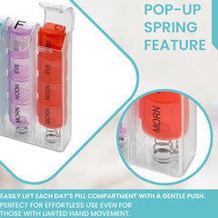 Weekly Pill Organizer with AM/PM Compartments – 4 Times Daily Medication Planner for Vitamins & Supplements – Portable Pill Box for Home & Travel