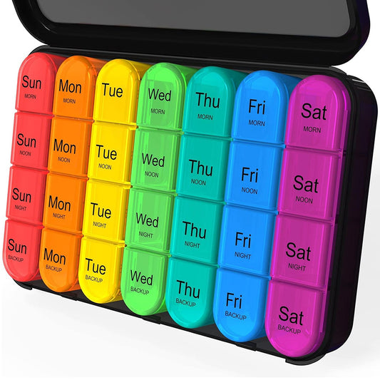 Large Weekly Pill Organizer – 7 Day AM/PM Pill Box with 4 Daily Compartments – Portable Medication & Vitamin Organizer with Removable Travel Cases