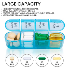 Large Weekly Pill Organizer – 7 Day AM/PM Pill Box with 4 Daily Compartments – Portable Medication & Vitamin Organizer with Removable Travel Cases