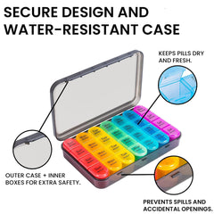 Large Weekly Pill Organizer – 7 Day AM/PM Pill Box with 4 Daily Compartments – Portable Medication & Vitamin Organizer with Removable Travel Cases