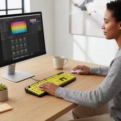 Large Print USB Wired Keyboard – High Contrast Yellow Keys with Big Black Letters – Easy-Read Keyboard for Seniors, Visually Impaired & Beginners – Plug & Play Windows Compatible