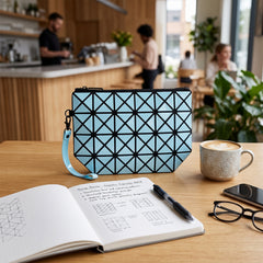 Geometric Clutch Purse for Women – Modern Zip Top Evening Clutch Bag, Fashion Handheld Party Handbag for Weddings, Date Nights & Special Occasions, Blue, Silver, Fuchsia or Purple